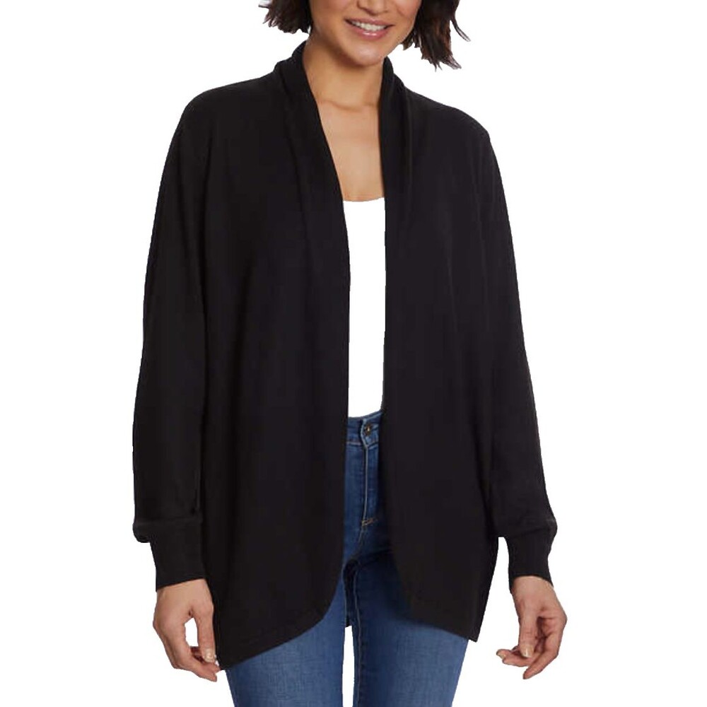Ella Moss Black Open Front Cardigan Womens M Draped Longline Knit Sweater Jacket